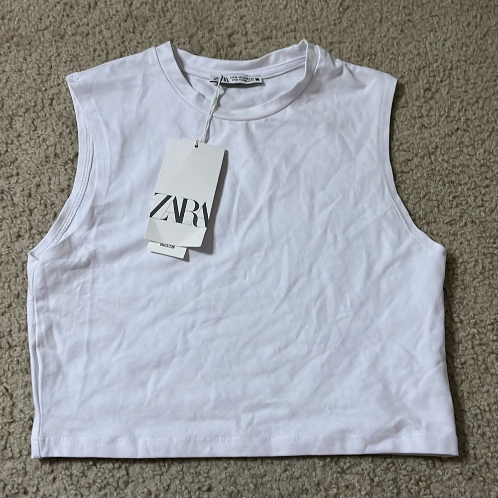 ZARA Sleeveless white crop top cami top